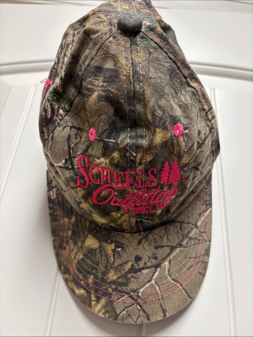 Women’s Scheels Outfitters Camo Baseball Hat with Pink Accent